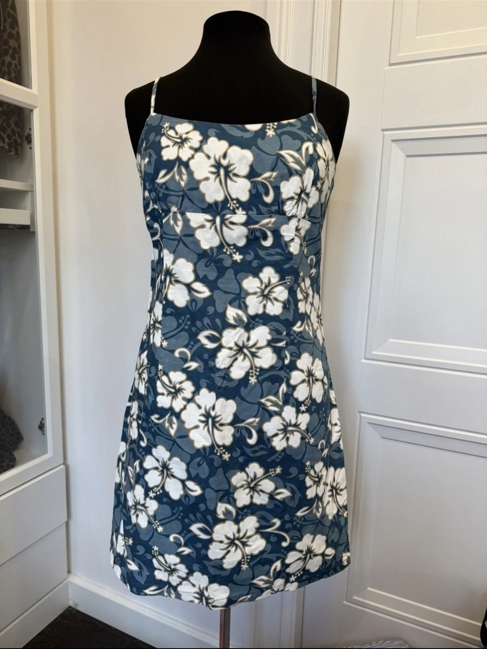 VTG Y2K Pacific Legend Hawaiian Print Dress Coconut Girl Blue Large